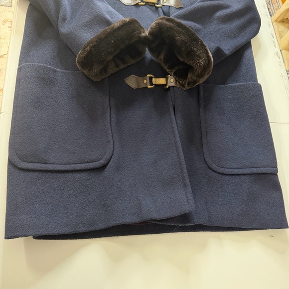 Ashley Scott navy hooded duffle coat faux fur trim wool blend made in usa - Picture 10 of 13